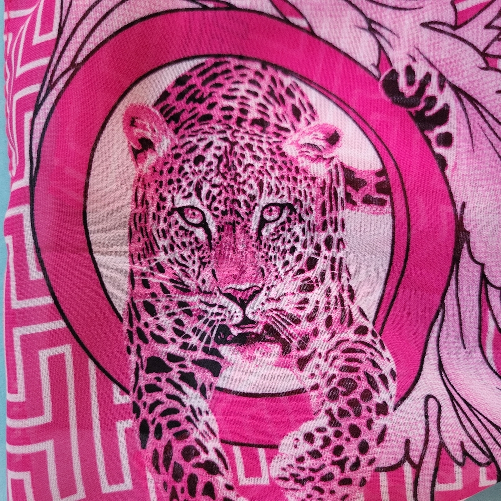 Effy Pink Leopard Print Oblong Scarf ~ 18" x 60" ~ Great Fashion Print! VGUC - Picture 6 of 16